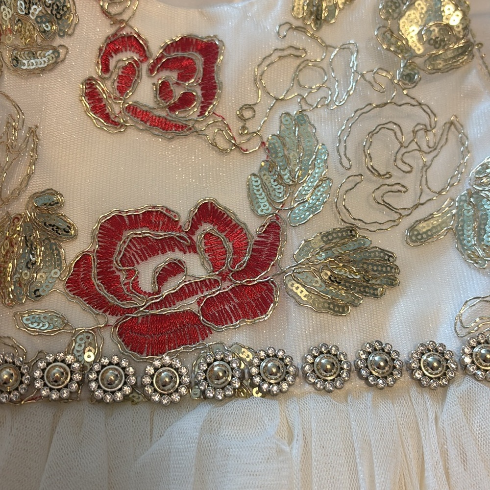 American Princess Beaded Floral Tulle Dress bling waist 3T - Picture 3 of 4